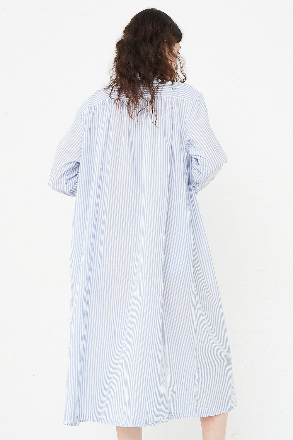 Cotton Stripe Dress in Light Blue back view