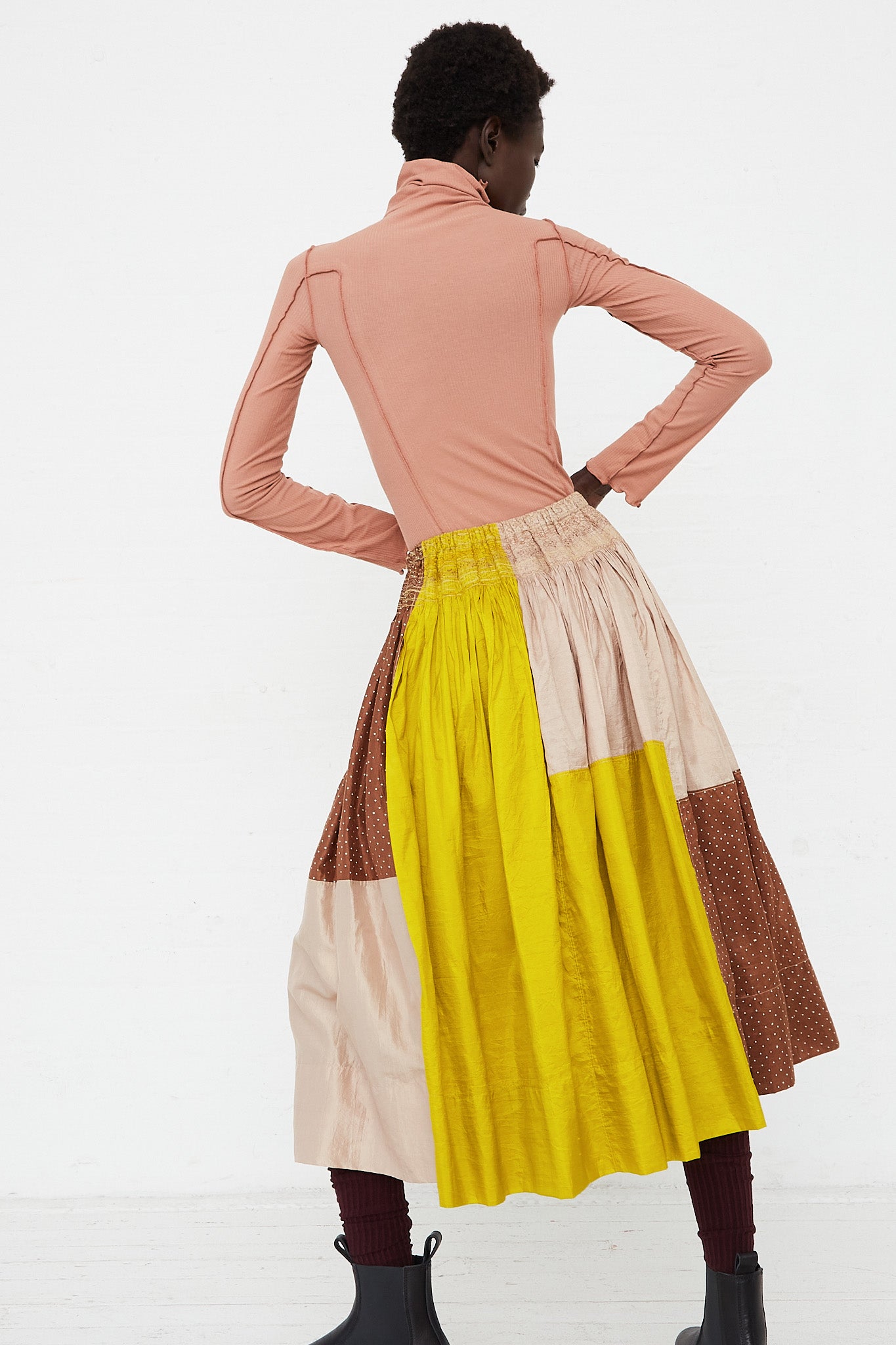 Cotton and Silk Patchwork Skirt by Injiri for Oroboro Back