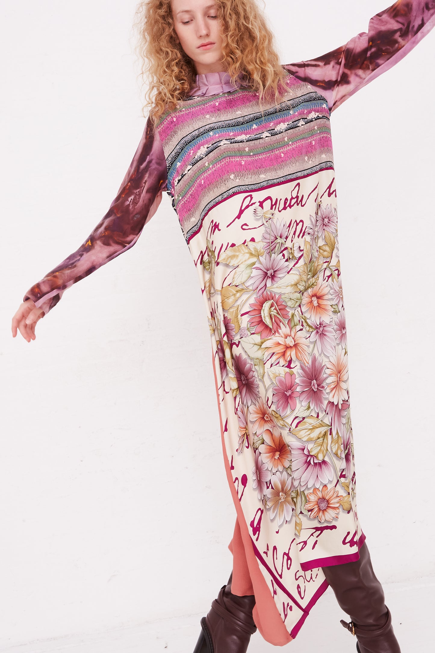 BETTINA BAKDAL Silk Hedwig Dress with Classic Mandarin Collar