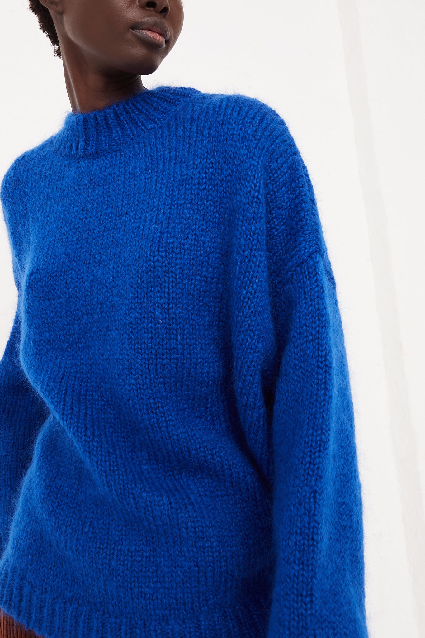 CORDERA Mohair Sweater in Blue | Oroboro Store | Front view of sweater on model